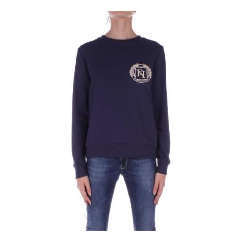 Blauwe Sweater met Frontlogo Elisabetta Franchi , Blue , Dames