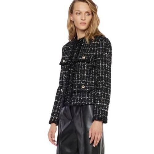 Tweed Lurex Kort Jack met Lange Mouw Simona Corsellini , Black , Dames