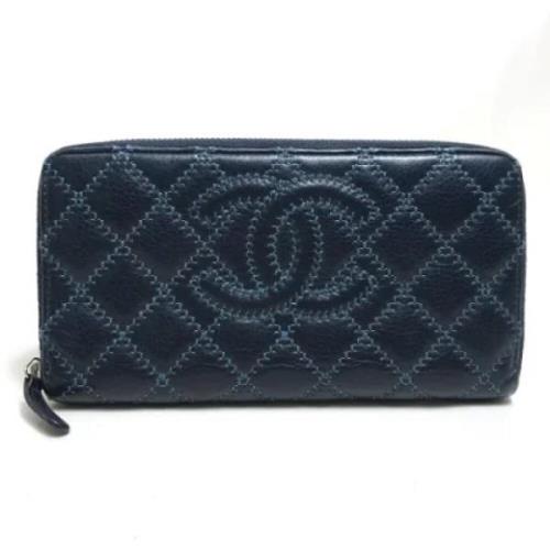 Pre-owned Leather wallets Chanel Vintage , Blue , Dames