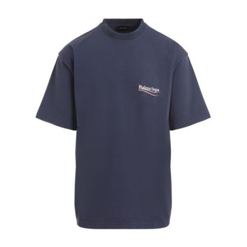 Blauw Wit Grote Pasvorm Tshirt Balenciaga , Blue , Heren