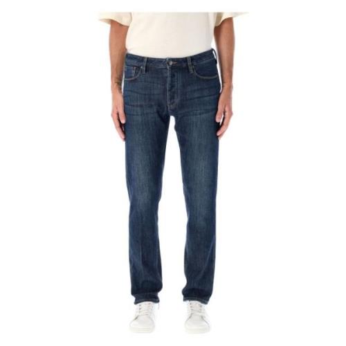 Slim Fit Donkerblauwe Denim Jeans Emporio Armani , Blue , Heren