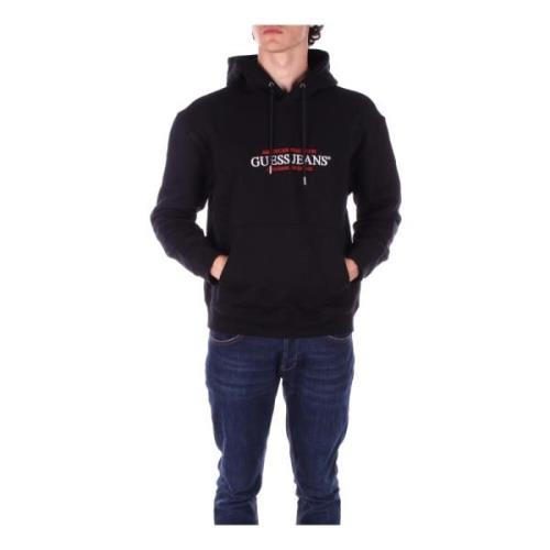 Zwarte hoodie met voorzaklogo Guess , Black , Heren