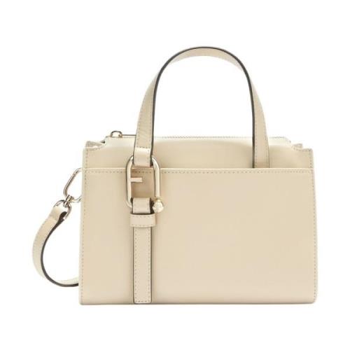 Beige Leren Satchel Handtas Furla , Beige , Dames