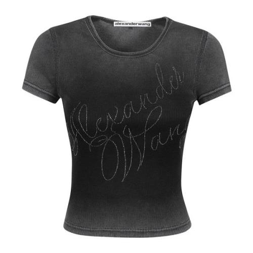 Cursief Logo Aansluitend T-shirt Alexander Wang , Black , Dames