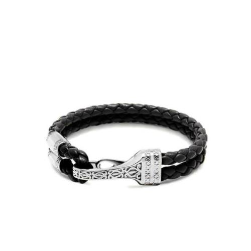 Mens Black Leather Bracelet with Silver Bali Clasp Lock Nialaya , Gray...