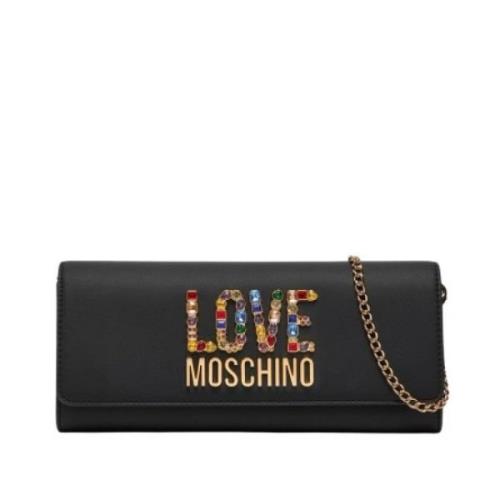 Zwarte Clutch met Strass Ketting Love Moschino , Black , Dames