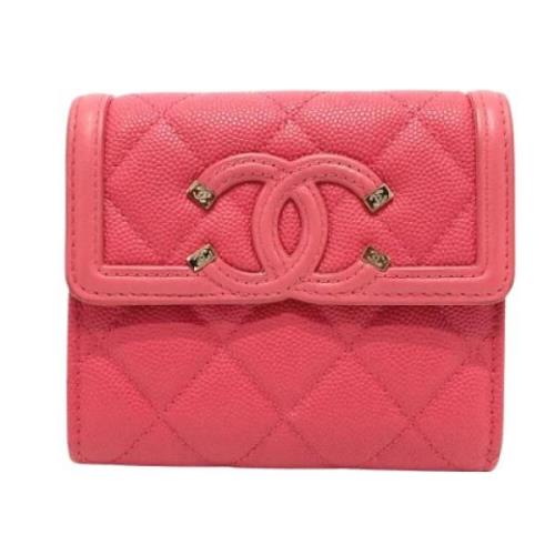 Pre-owned Leather wallets Chanel Vintage , Pink , Dames