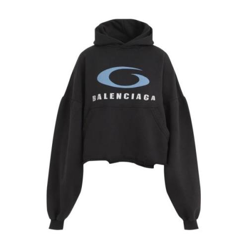 Zwart Blauw Cropped Hoodie Balenciaga , Black , Dames