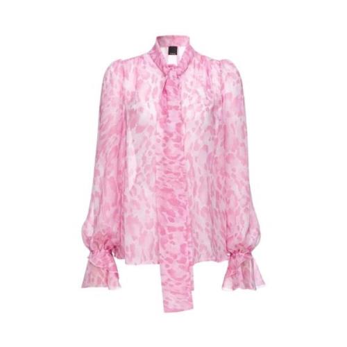 Luipaardprint Chiffon Blouse Pinko , Pink , Dames