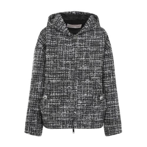 Dubbele Tweed Hoodie in Zwart Grijs Valentino , Black , Dames