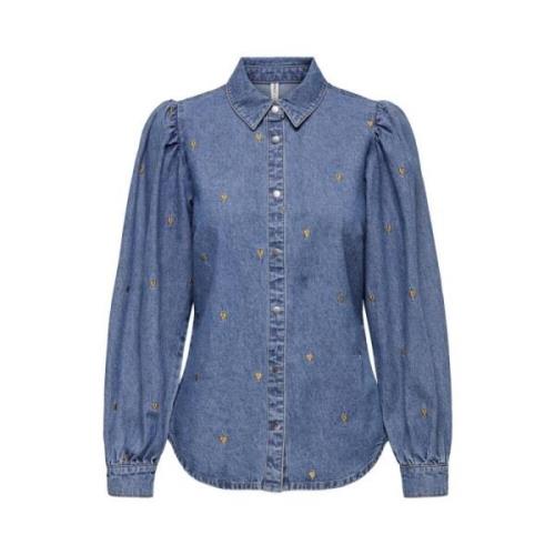 Geborduurd Denim Overhemd Blauw Freewear Only , Blue , Dames