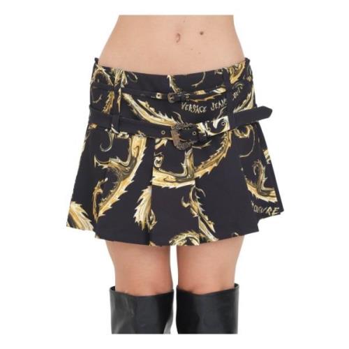 Zwarte Geplooide Rok met Barok Gespen Versace Jeans Couture , Black , ...