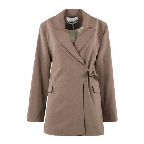 Melange Knoopceintuur Blazer Ganni , Brown , Dames