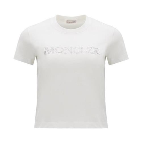 Katoenen T-shirt met Kristal Logo Moncler , White , Dames