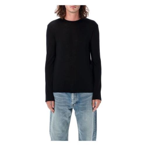 Zwart Wol Jersey T-Shirt Slim Fit Saint Laurent , Black , Heren