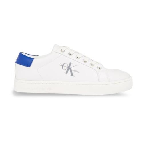 Witte Leren Sneakers met Bedrukt Logo Calvin Klein , White , Heren