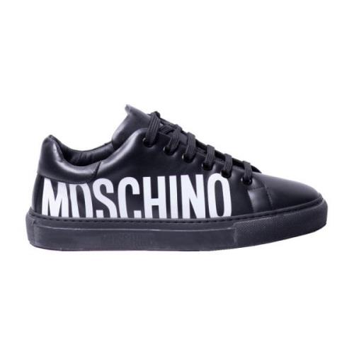 Zwarte Logo Print Leren Sneakers Moschino , Black , Dames