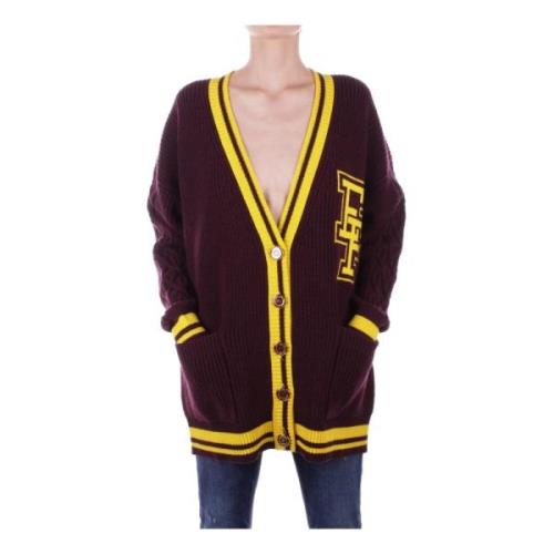 Bordeaux Sweater Cardigan Front Logo Elisabetta Franchi , Red , Dames