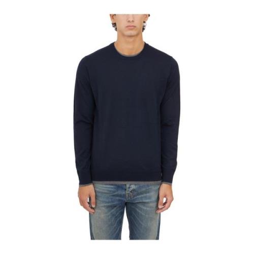 Wollen Crewneck Trui Paolo Pecora , Blue , Heren