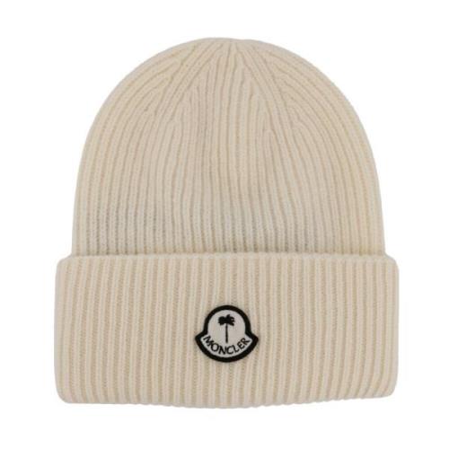 Witte Wol Hoeden & Petten met Logo Patch Moncler , White , Dames