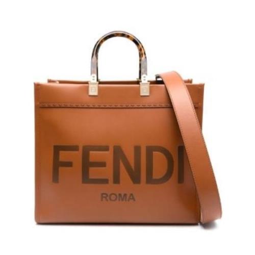 Leren Winkel Tas Fendi , Brown , Dames