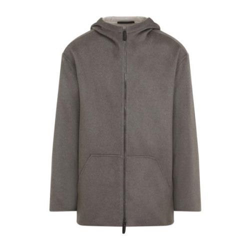 Taupe Double Face Caban Coat Giorgio Armani , Gray , Heren