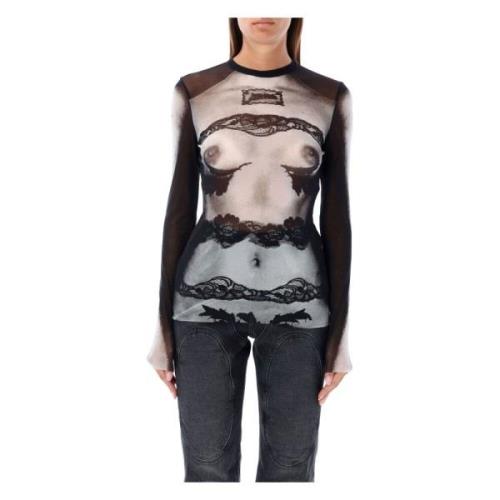 Mesh Trompe-l'oeil Top Zwart Grijs Wit Jean Paul Gaultier , Multicolor...