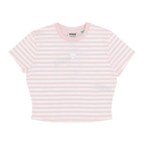 Gestreepte Crop Tee Katoen Blush Guess , Multicolor , Dames