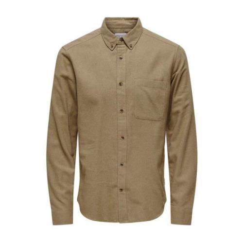 Slim Solid Shirt Chinchilla Groen Only & Sons , Green , Heren