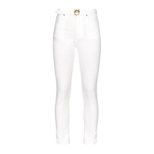 Witte Love Birds High Waist Jeans Pinko , White , Dames