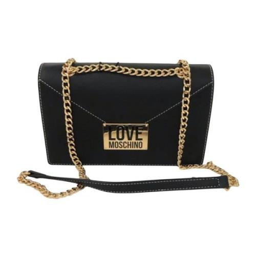 Zwarte Eco-leren Schoudertas met Ketting Love Moschino , Black , Dames