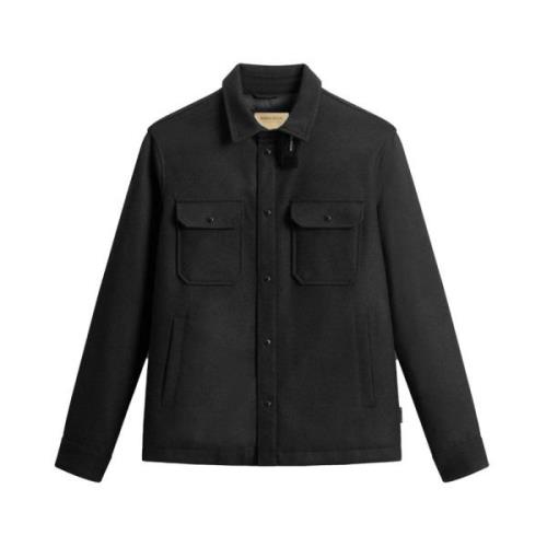 Zwarte gerecyclede wollen blend donsjack Woolrich , Black , Heren