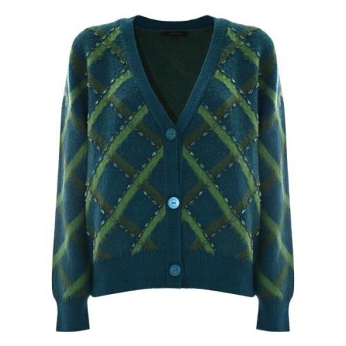 Diamantpatroon Cardigan met Strass Kocca , Green , Dames