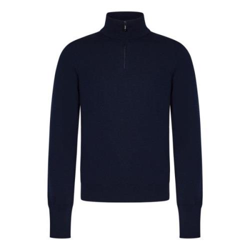 Blauwe Cashmere Trui met Rits Drumohr , Blue , Heren