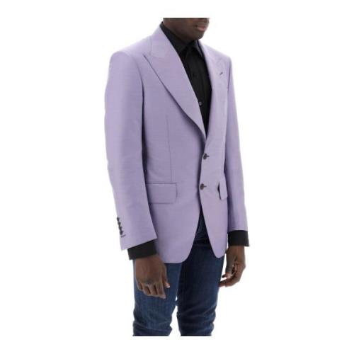 Slim Fit Wol Zijde Blazer Tom Ford , Purple , Heren