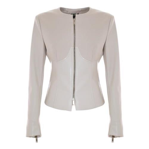 Vinyl-effect Fitted Jacket met Metalen Ritsen Kocca , Beige , Dames