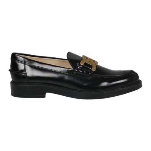 Loafers van geborsteld leer met metalen ketting Tod's , Black , Dames