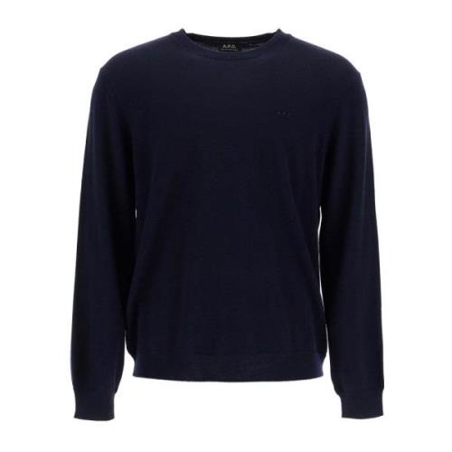 Wollen Crewneck Pullover met Geborduurd Logo A.p.c. , Blue , Heren