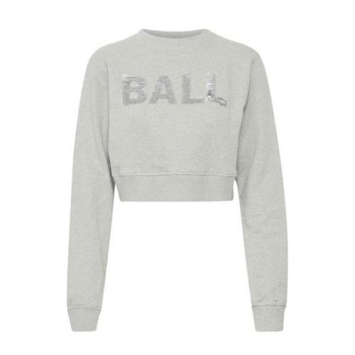 Grijze Cropped Sweatshirt met Paillet Logo Ball , Gray , Dames