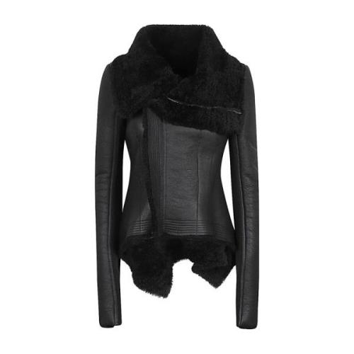 Zwarte lamsvacht jas met asymmetrische zoom Rick Owens , Black , Dames