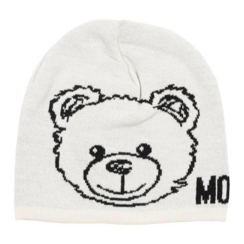 Abstract Teddybeer Beanie met Logo Moschino , White , Dames