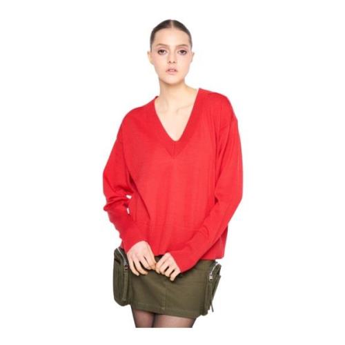 V-hals Gebreide Top met Intricate Detail Silvian Heach , Red , Dames