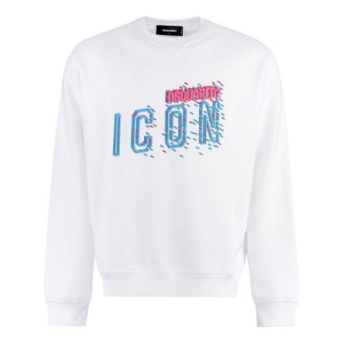 Pixel Icon Katoenen Sweatshirt Dsquared2 , White , Heren