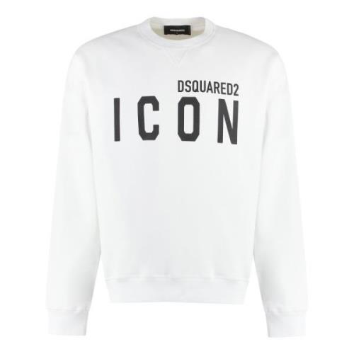 Katoenen sweatshirt met geribbelde randen Dsquared2 , White , Heren