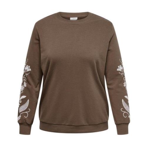 Gestikt Blad Lange Mouw Sweater Only Carmakoma , Brown , Dames