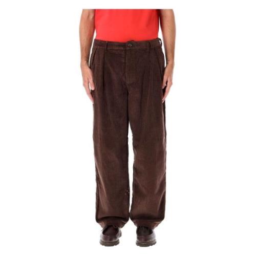 Bruine Corduroy Wijde Plooi Broek Pop Trading Company , Brown , Heren