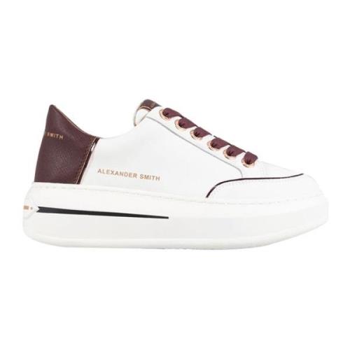 Bordeaux Leren Sneakers met Plateauzool Alexander Smith , White , Dame...