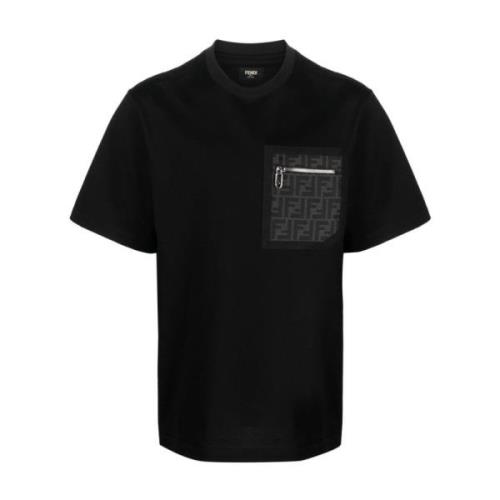 Zwart T-shirt met zak Fendi , Black , Heren