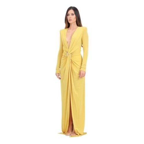 Gele Lange Jurk met Voor Split Elisabetta Franchi , Yellow , Dames