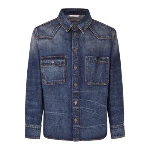 Denim Overhemd met Logoed Knopen Valentino Garavani , Blue , Heren